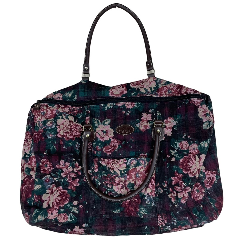 Vintage Cottagecore Boho Floral Cotton Canvas Tote Grandma Bingo Bag Zipper Top